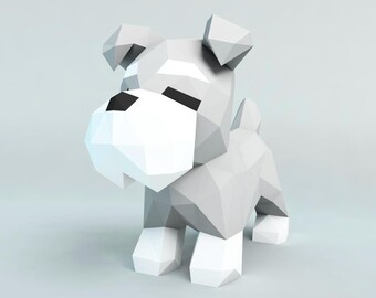Schnauzer, Hund, DIY, Dekoration, hausgemacht, 3D-Papierskulptur/Niedrig-Polygon (PDF-Muster)