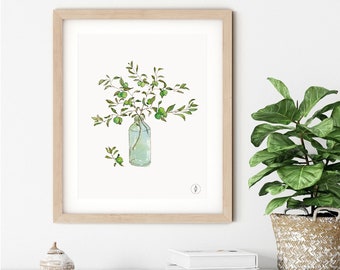 Lime In Vase Watercolor Print: Botanical Kitchen Art
