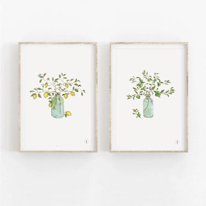 Lemon & Lime watercolour prints, Set of 2 Citrus prints for Wall Decor around the house