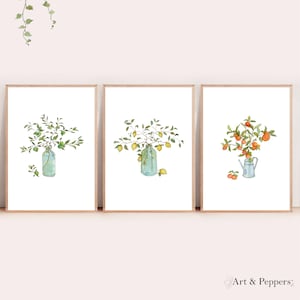 Set of 3 Watercolour Prints,Lemon,Lime and Orange,Watercolour Wall Art,Housewarming Gift,Kitchen Decor,Citrus Print,Kitchen Art