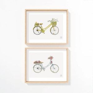 Ensemble de gravures de vélo vintage : décoration murale de cuisine aquarelle