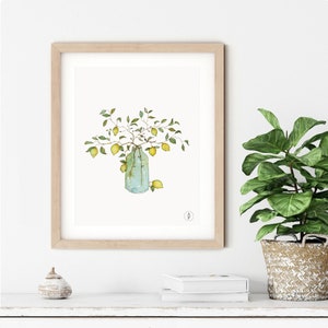 Lemon In Vase Watercolour Citrus Print | Wall Art | Housewarming Gift | Kitchen Decor | Botanical Print | Kitchen Art