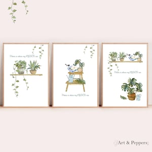 Set di 3 stampe ad acquerello "Home is where my plants are" come decorazione da parete o come regalo