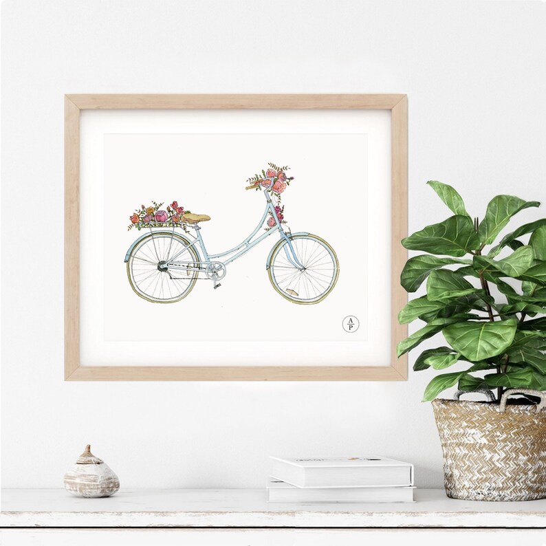 Blue Vintage Bike Watercolor Art Print Kitchen or Lounge Etsy