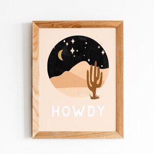Howdy Boho Cactus Desert Downloadable Retro Gallery Wall Art Print | bedroom dorm room nursery indie neutral printable art