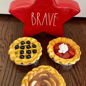 Faux Mini Pie  | Fake Strawberry, Blueberry, Apple, Pumpkin Pies | 5” mini faux pie for props | fake bakes | sweets | tiered tray