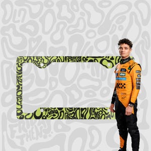 F1 License Plate Frame: Lando Norris, Green and black pattern, Aluminum