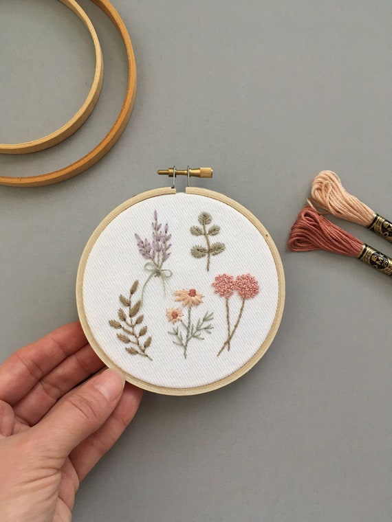 Ready to Ship: Hand Embroidered Wildflowers Necklace, Boho Embroidery Round Pendant Statement Jewelry, Mother's Day Gift