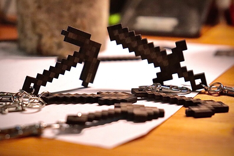 Minecraft Wood Sword Weapons and Tools Keychains Custom Etsy