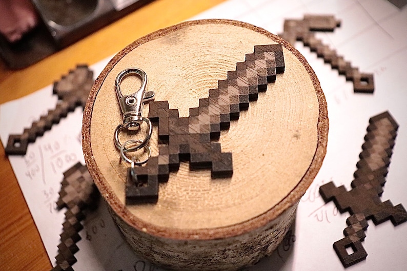 Minecraft Wood Sword Weapons and Tools Keychains Custom Etsy