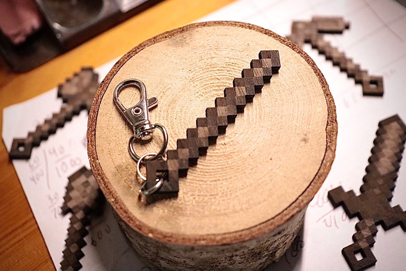 Minecraft Wood Sword Weapons and Tools Keychains Custom Etsy