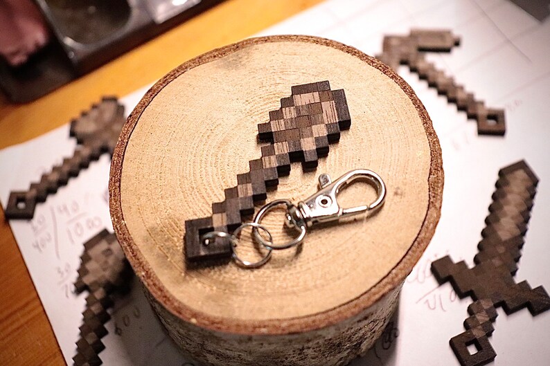 Minecraft Wood Sword Weapons and Tools Keychains Custom Etsy