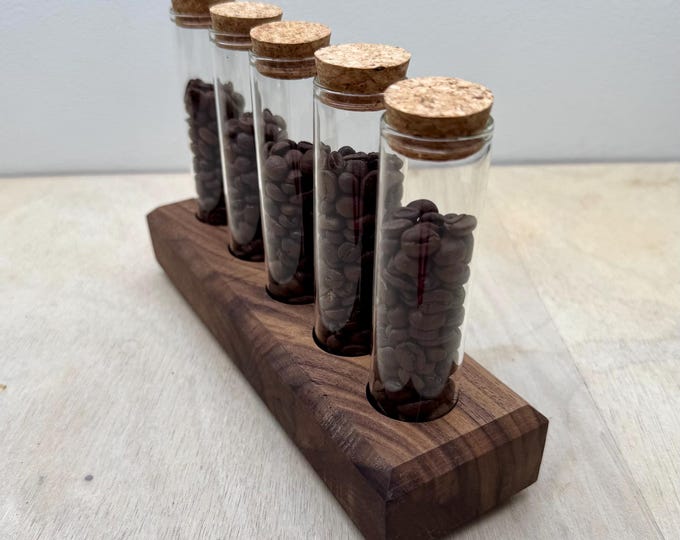 Single Dosing Station / Espresso Dosing Station aus Nussbaum - spezial (handgefertigt), 5 Gläser, Barista Zubehör / ECM, Bezzera,...