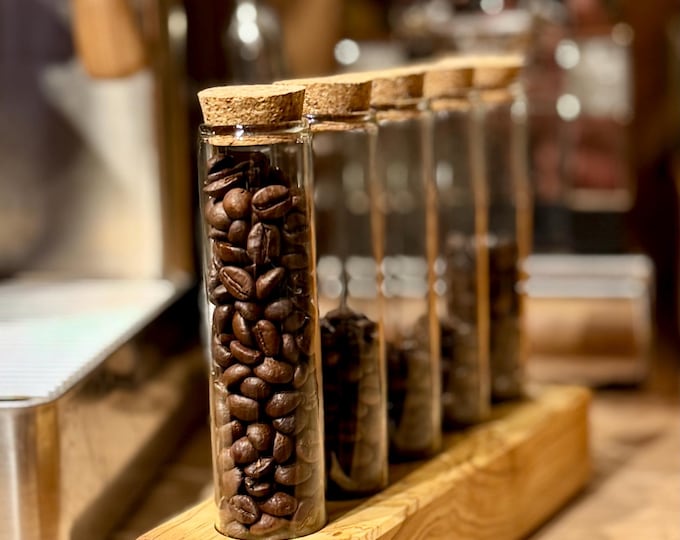 Single Dosing Station / Espresso Dosing Station aus Olive (handgefertigt), 5 Gläser, Barista Zubehör / ECM, Bezzera, Quickmill, Profitec..