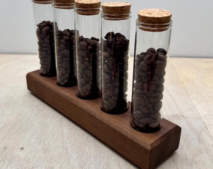 Single Dosing Station / Espresso Dosing Station aus Nussbaum (handgefertigt), 5 Gläser, Barista Zubehör / ECM, Bezzera, Quickmill,..