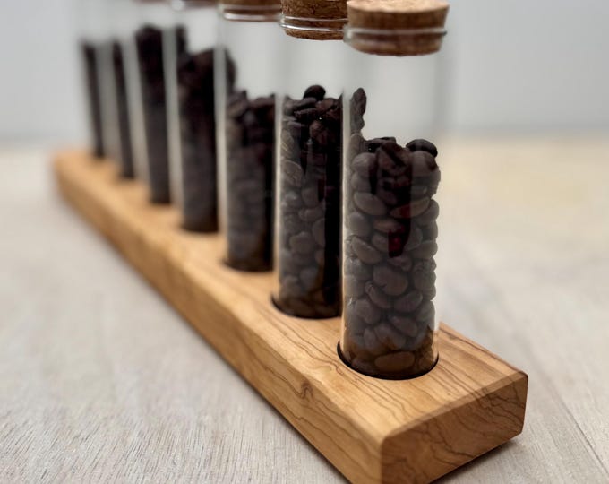 Single Dosing Station / Espresso Dosing Station aus Olive (handgefertigt), 7 Gläser, Barista Zubehör / ECM, Bezzera, Quickmill, Profitec..