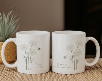 Geburtsblume Oktober | Personalisierte Tasse mit Namen | Geschenk Geburtsmonat Oktober | Cosmea | Geburtstagstasse | Kaffeebecher Blumen