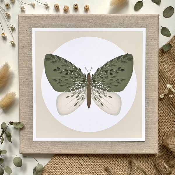 Botanischer Kunstdruck Schmetterling | Poster quadratisch | I Illustration Natur I Print 20x20 I Wandbild Wohnzimmer handgezeichnet