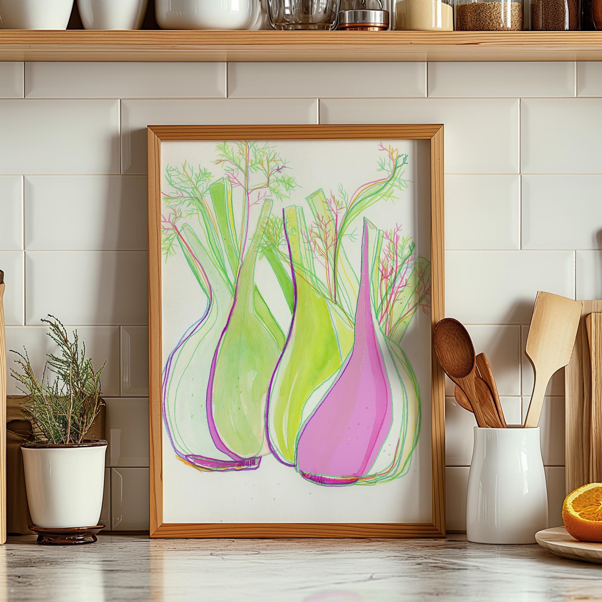 Groente Venkel Keuken Kunstdruk, Venkel Foto Muurkunst Illustratie, Voedselposter Digitale Download