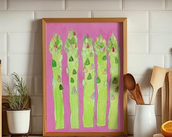 Plantaardige asperges illustratie art print, muur kunst keuken decoratie foto, voedsel poster digitale download