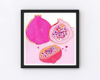 Granaatappel muurkunst illustratie poster, print muurkunst, fruit keuken voedsel decoratie woonkamer, digitale download fruit