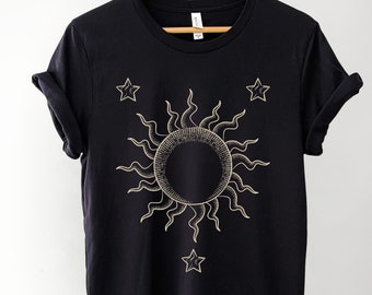 Camiseta celestial, camiseta de astrología, camiseta espiritual, camiseta estética, camiseta del sol, camiseta mística, camiseta de la fase lunar, camiseta de astronomía, camiseta retro
