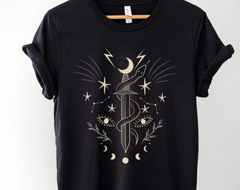 Celestial Snake Shirt, Moon And Stars TShirt, astrology Tee, witchy Tee, Occult Tee, Anatomy Python Snake, Reptile Shirt, Snake Lover Gift,