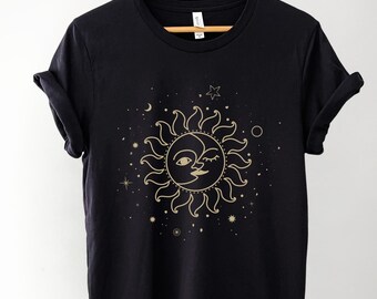 Celestial Sun & Moon Graphic T-Shirt: Boho Mystical Tee