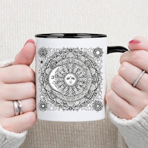 Mystic Sun and Moon Coffee Mug, Vintage Cottagecore Sun Mug, Witchy Celestial Moon mug, Astrology mugs, cute boho mug, Bohemian Home Decor