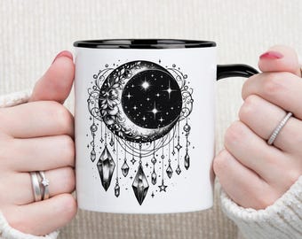 Witchy Moon & Crystals Mug: Celestial Astrology Coffee Cup