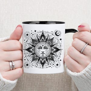 Celestial Sun Moon, Cosmic Mug, Mystical Sun Moon Mug, Astrology Gift Aesthetic Mug, Spiritual Astrology mugs, mystic Sun mandala mug