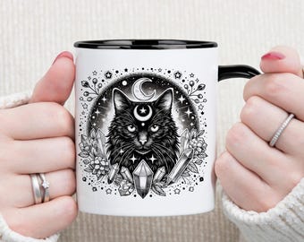 Black Cat Coffee Mug: Witchy Mystic Moon Design