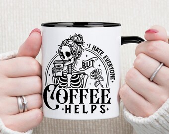 Taza de café con esqueleto divertido: regalo de humor negro y sarcástico