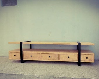 Industrial TV stand - Wooden TV cabinet, Mid Century Modern tv unit with drawers, Entertainment Center, Wood and iron tv stand