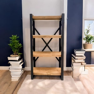 Estante de madeira maciça feita à mão com 4 níveis: prateleiras rústicas de fazenda