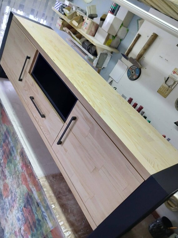Rustic Industrial Tv Cabinet With Open Tall Bookcase Bespoke