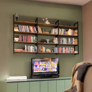 Wooden wall shelf, Mid Century Modern Wall shelf, Loft bookshelf design, Office storage shelf, Shelving Unit