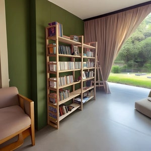 Handmade solid wood Open bookcase - scandinavian bookshelf - decorative shelf - Living room storage - home library - Large bookshelf