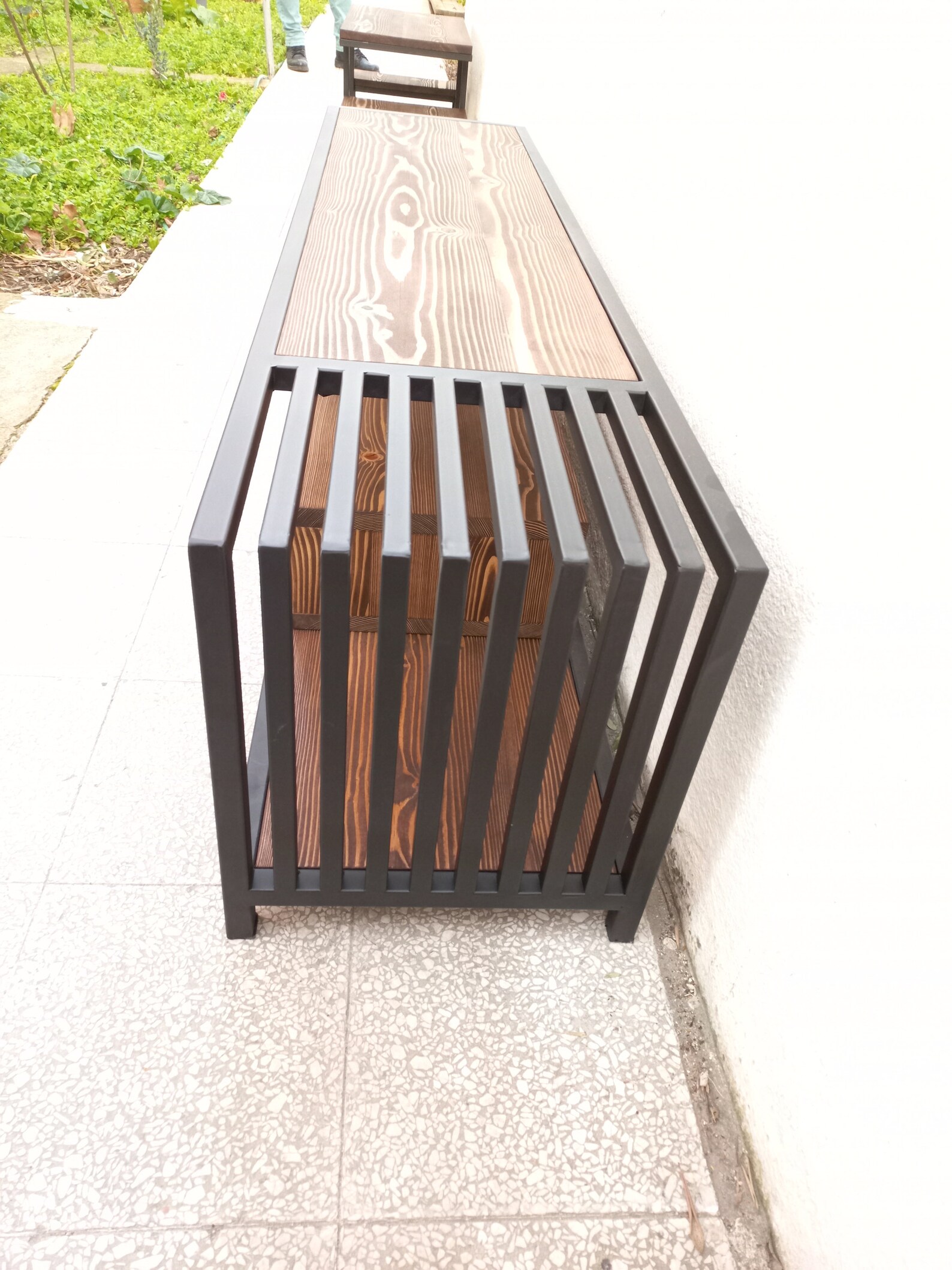 Solid Wood and Iron Tv Console With Two Drawers Entertainment Center