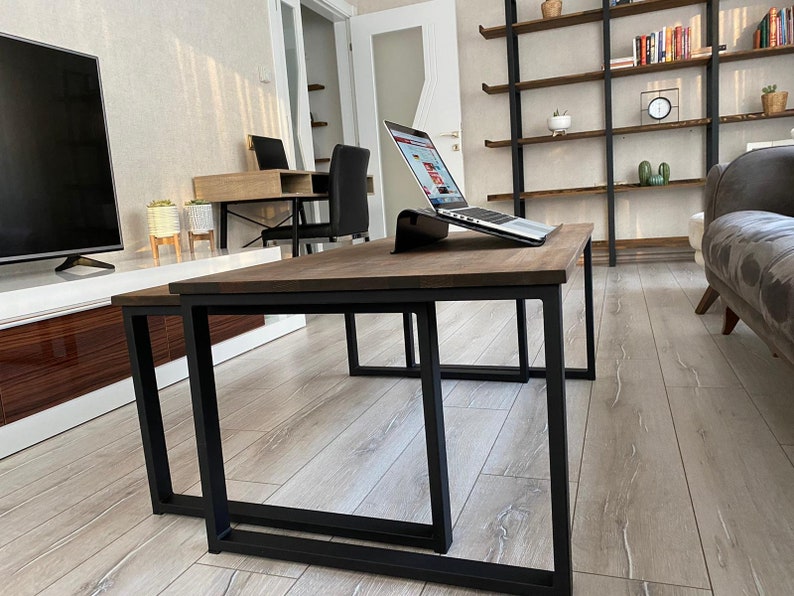 İndustrial Wooden Bookshelf Coffee Table Wood and Iron Etsy