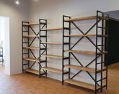 XXL Library - industrial bookshelf - Large Open bookcase - Large bookshelf - Living room storage - office storage - wood library unit