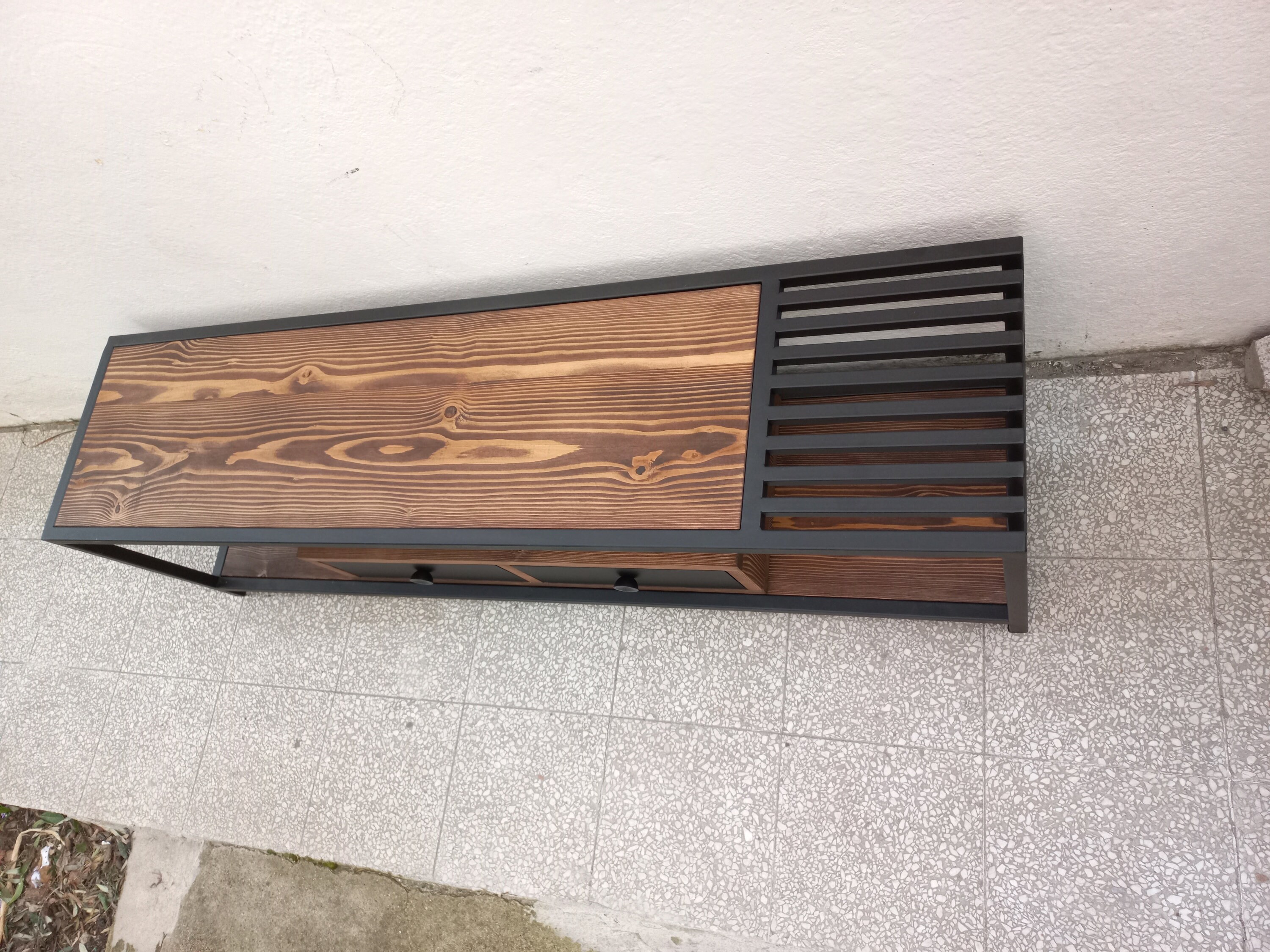 Solid Wood and Iron Tv Console With Two Drawers Entertainment Center