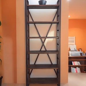 Solid wood Etagere Bookshelf - Scandinavian Tall bookcase - Bohemian book storage - Customizable pine bookshelf - Office furniture