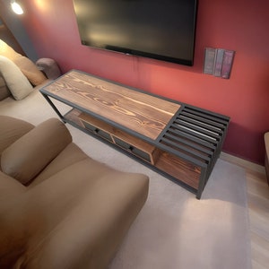 Loft TV stand with drawers - metal and wood modern tv stand - entertainment Center - Farm tv stand with storage