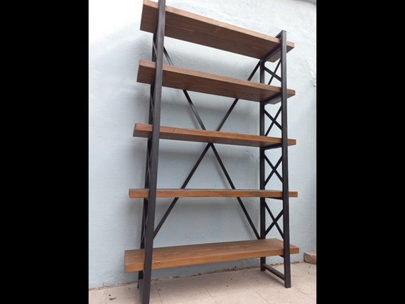 5 Tier Open Bookcase Tall Bookshelf Rustic Industrial - Etsy