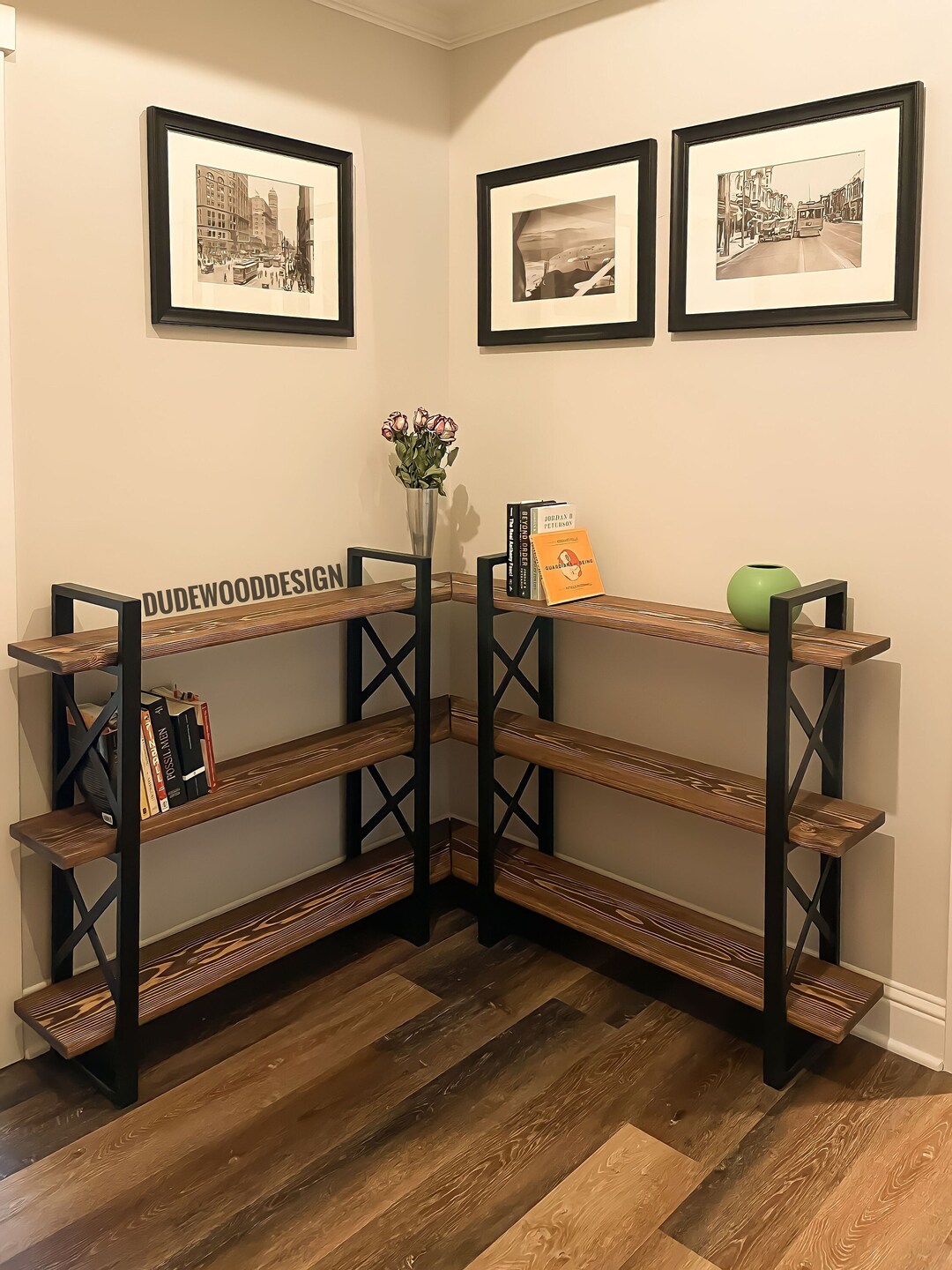 Wooden Corner Bookshelf, Corner Console Table With Shelves