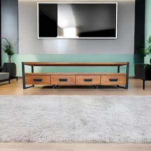 Rustic Industrial Tv cabinet with drawers - bespoke solid wood and iron tv stand - customizable entertainment center