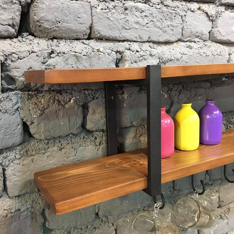 Mid Century Modern Wall Shelf Wood Custom Wall Shelf With Hooks Shelf