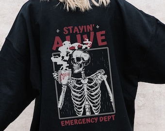 Emergency Department Halloween Crewneck Sweater ER Nurse Sweatshirt Emergency Medicine Skeleton Sweatshirt Er Tech ED Crewneck Sweater Gift
