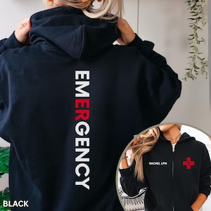 Emergency Department Zip Up Hoodie, ED Jacket for Work, ER Nurse Full Zip Hooded Sweatshirt, Gift for Emergency Worker, Nurse Apparel